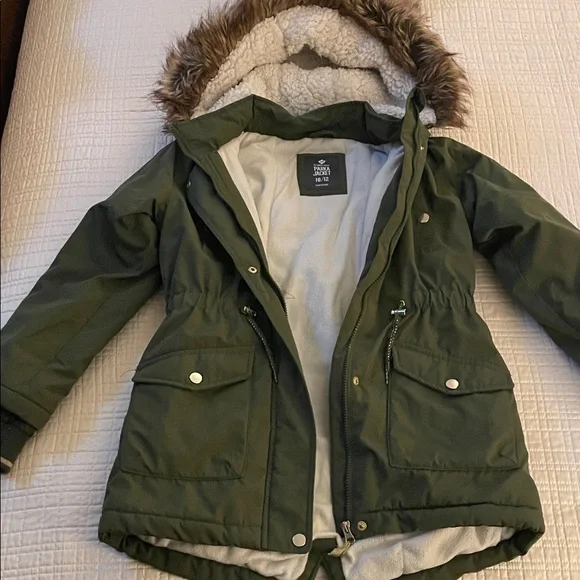 Green Hooded Parka with Faux Fur Trim - Picture 1 of 2